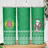 Turkmenistan Christmas Skinny Tumbler with Traditional Santa Snowflake Crescent Moon and National Emblem - Wonder Print Shop