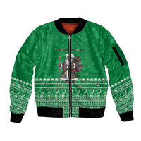 Turkmenistan Christmas Sleeve Zip Bomber Jacket with Traditional Santa Snowflake Crescent Moon and National Emblem - Wonder Print Shop