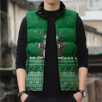 Turkmenistan Christmas Sleeveless Puffer Jacket with Traditional Santa Snowflake Crescent Moon and National Emblem - Wonder Print Shop