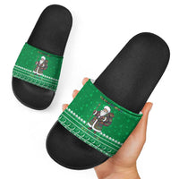 Turkmenistan Christmas Slide Sandals with Traditional Santa Snowflake Crescent Moon and National Emblem - Wonder Print Shop