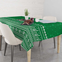 Turkmenistan Christmas Tablecloth with Traditional Santa Snowflake Crescent Moon and National Emblem - Wonder Print Shop