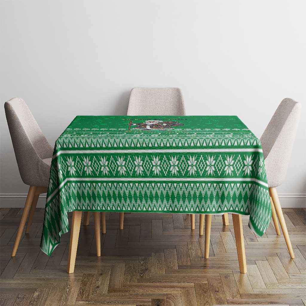 Turkmenistan Christmas Tablecloth with Traditional Santa Snowflake Crescent Moon and National Emblem - Wonder Print Shop