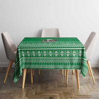 Turkmenistan Christmas Tablecloth with Traditional Santa Snowflake Crescent Moon and National Emblem - Wonder Print Shop