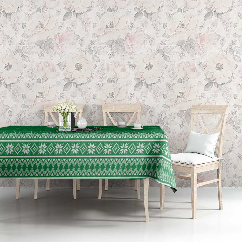 Turkmenistan Christmas Tablecloth with Traditional Santa Snowflake Crescent Moon and National Emblem - Wonder Print Shop
