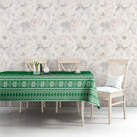 Turkmenistan Christmas Tablecloth with Traditional Santa Snowflake Crescent Moon and National Emblem - Wonder Print Shop
