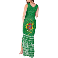 Turkmenistan Christmas Tank Maxi Dress with Traditional Santa Snowflake Crescent Moon and National Emblem - Wonder Print Shop