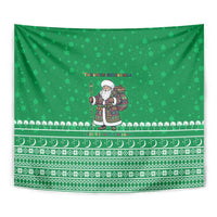 Turkmenistan Christmas Tapestry with Traditional Santa Snowflake Crescent Moon and National Emblem - Wonder Print Shop