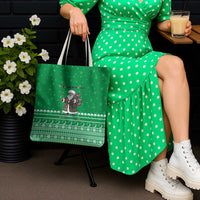 Turkmenistan Christmas Tote Bag with Traditional Santa Snowflake Crescent Moon and National Emblem - Wonder Print Shop