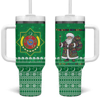 Turkmenistan Christmas Tumbler With Handle with Traditional Santa Snowflake Crescent Moon and National Emblem - Wonder Print Shop