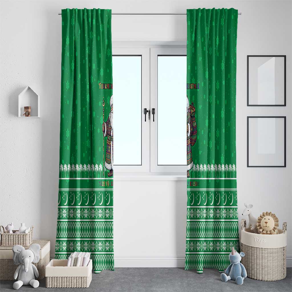 Turkmenistan Christmas Window Curtain with Traditional Santa Snowflake Crescent Moon and National Emblem - Wonder Print Shop