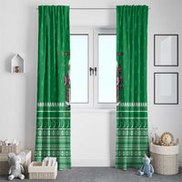 Turkmenistan Christmas Window Curtain with Traditional Santa Snowflake Crescent Moon and National Emblem - Wonder Print Shop