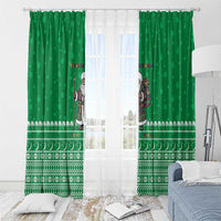 Turkmenistan Christmas Window Curtain with Traditional Santa Snowflake Crescent Moon and National Emblem - Wonder Print Shop