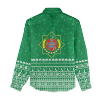 Turkmenistan Christmas Women Casual Shirt with Traditional Santa Snowflake Crescent Moon and National Emblem - Wonder Print Shop