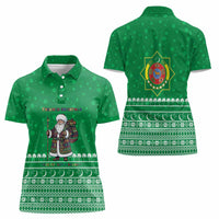 Turkmenistan Christmas Women Polo Shirt with Traditional Santa Snowflake Crescent Moon and National Emblem - Wonder Print Shop