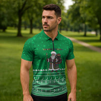 Turkmenistan Christmas Zipper Polo Shirt with Traditional Santa Snowflake Crescent Moon and National Emblem - Wonder Print Shop
