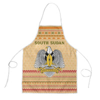 South Sudan Christmas Apron with Beige Tribal Pattern, National Emblem, and Green Star Motif - Wonder Print Shop