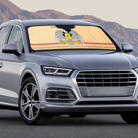 South Sudan Christmas Auto Sun Shade with Beige Tribal Pattern, National Emblem, and Green Star Motif - Wonder Print Shop