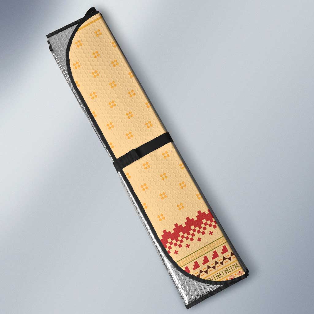 South Sudan Christmas Auto Sun Shade with Beige Tribal Pattern, National Emblem, and Green Star Motif - Wonder Print Shop