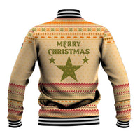 South Sudan Christmas Baseball Jacket with Beige Tribal Pattern, National Emblem, and Green Star Motif - Wonder Print Shop