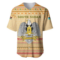 South Sudan Christmas Baseball Jersey with Beige Tribal Pattern, National Emblem, and Green Star Motif - Wonder Print Shop
