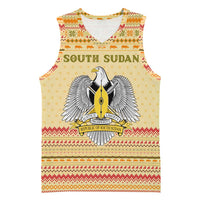 South Sudan Christmas Basketball Jersey with Beige Tribal Pattern, National Emblem, and Green Star Motif - Wonder Print Shop