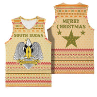 South Sudan Christmas Basketball Jersey with Beige Tribal Pattern, National Emblem, and Green Star Motif - Wonder Print Shop