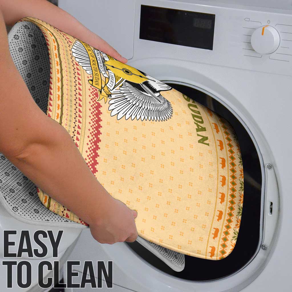 South Sudan Christmas Bathroom Set with Beige Tribal Pattern, National Emblem, and Green Star Motif - Wonder Print Shop