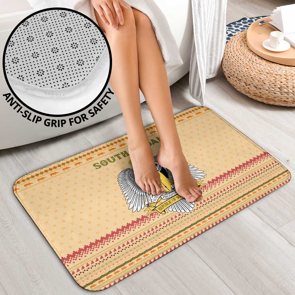 South Sudan Christmas Bathroom Set with Beige Tribal Pattern, National Emblem, and Green Star Motif - Wonder Print Shop