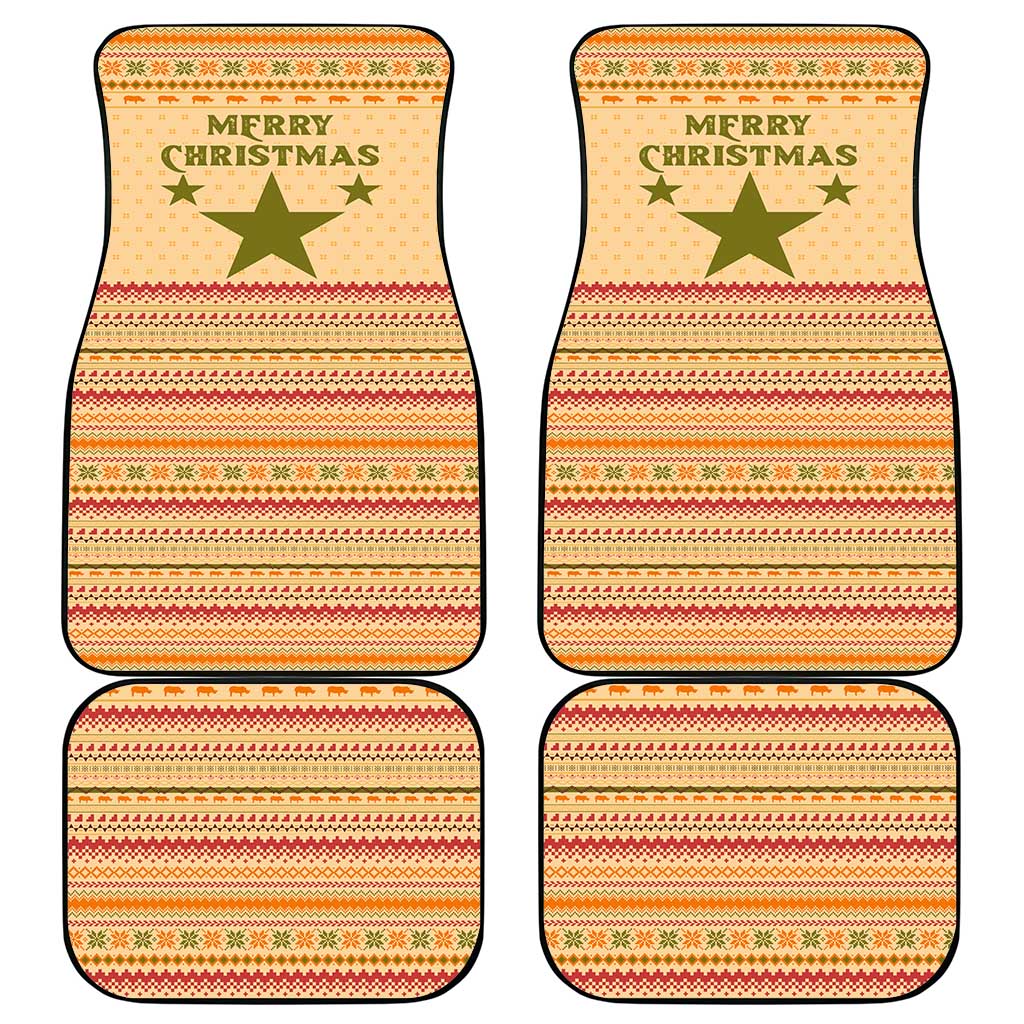 South Sudan Christmas Car Mats with Beige Tribal Pattern, National Emblem, and Green Star Motif - Wonder Print Shop
