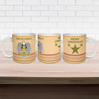 South Sudan Christmas Ceramic Mug with Beige Tribal Pattern, National Emblem, and Green Star Motif - Wonder Print Shop
