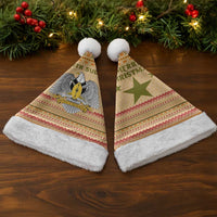 South Sudan Christmas Santa Hat with Beige Tribal Pattern, National Emblem, and Green Star Motif - Wonder Print Shop