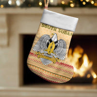 South Sudan Christmas Stocking with Beige Tribal Pattern, National Emblem, and Green Star Motif - Wonder Print Shop