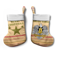South Sudan Christmas Stocking with Beige Tribal Pattern, National Emblem, and Green Star Motif - Wonder Print Shop