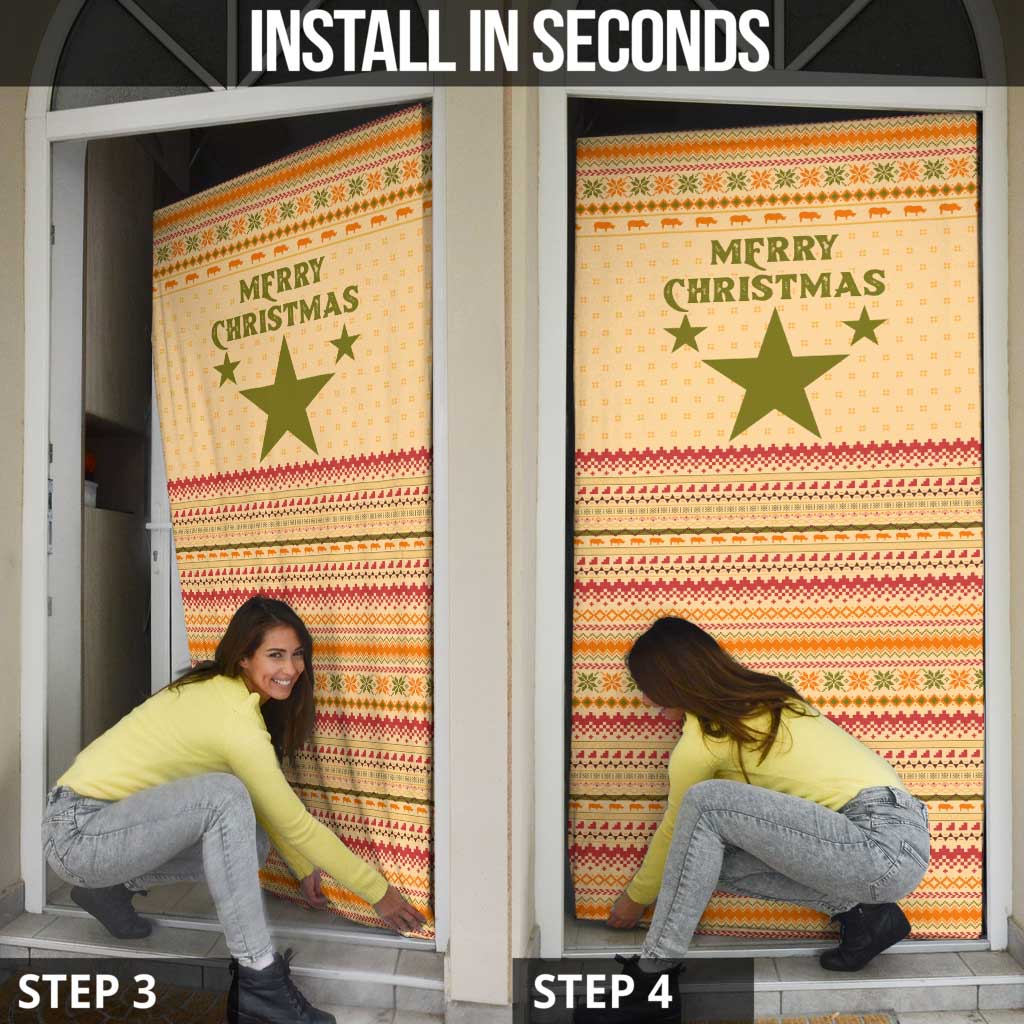 South Sudan Christmas Door Cover with Beige Tribal Pattern, National Emblem, and Green Star Motif - Wonder Print Shop