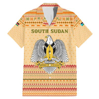 South Sudan Christmas Family Matching Mermaid Dress and Hawaiian Shirt with Beige Tribal Pattern, National Emblem, and Green Star Motif - Wonder Print Shop