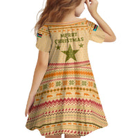 South Sudan Christmas Family Matching Off Shoulder Maxi Dress and Hawaiian Shirt with Beige Tribal Pattern, National Emblem, and Green Star Motif - Wonder Print Shop