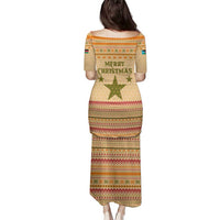 South Sudan Christmas Family Matching Puletasi and Hawaiian Shirt with Beige Tribal Pattern, National Emblem, and Green Star Motif - Wonder Print Shop