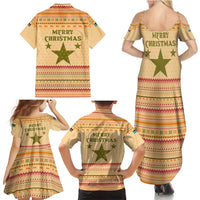 South Sudan Christmas Family Matching Summer Maxi Dress and Hawaiian Shirt with Beige Tribal Pattern, National Emblem, and Green Star Motif - Wonder Print Shop