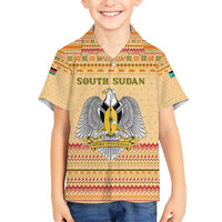 South Sudan Christmas Family Matching Summer Maxi Dress and Hawaiian Shirt with Beige Tribal Pattern, National Emblem, and Green Star Motif - Wonder Print Shop