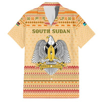 South Sudan Christmas Hawaiian Shirt with Beige Tribal Pattern, National Emblem, and Green Star Motif - Wonder Print Shop