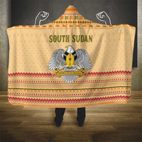 South Sudan Christmas Hooded Blanket with Beige Tribal Pattern, National Emblem, and Green Star Motif - Wonder Print Shop