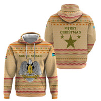 South Sudan Christmas Hoodie with Beige Tribal Pattern, National Emblem, and Green Star Motif - Wonder Print Shop