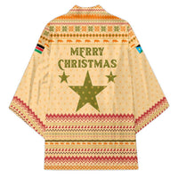 South Sudan Christmas Kimono with Beige Tribal Pattern, National Emblem, and Green Star Motif - Wonder Print Shop