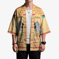South Sudan Christmas Kimono with Beige Tribal Pattern, National Emblem, and Green Star Motif - Wonder Print Shop