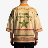 South Sudan Christmas Kimono with Beige Tribal Pattern, National Emblem, and Green Star Motif - Wonder Print Shop