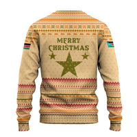 South Sudan Christmas Ugly Christmas Sweater with Beige Tribal Pattern, National Emblem, and Green Star Motif - Wonder Print Shop