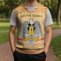 South Sudan Christmas Knitted V-Neck Vest with Beige Tribal Pattern, National Emblem, and Green Star Motif - Wonder Print Shop