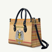South Sudan Christmas Leather Bag with Beige Tribal Pattern, National Emblem, and Green Star Motif - Wonder Print Shop