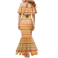 South Sudan Christmas Mermaid Dress with Beige Tribal Pattern, National Emblem, and Green Star Motif - Wonder Print Shop