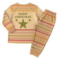 South Sudan Christmas Pajama Set with Beige Tribal Pattern, National Emblem, and Green Star Motif - Wonder Print Shop